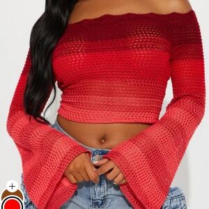 Fashion Nova Red Ombre Off-Shoulder Sweater